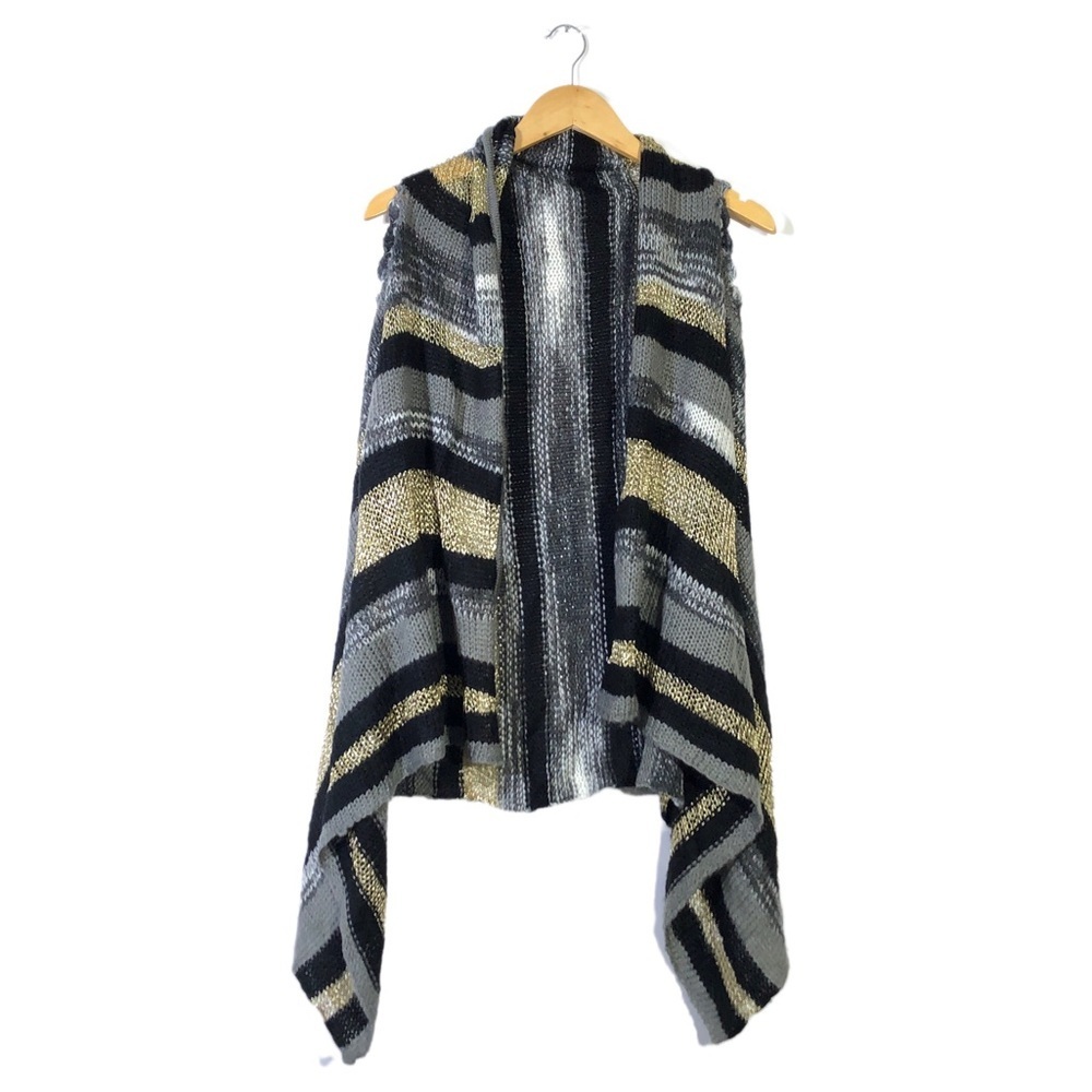 Roberto Makali Black Gray Gold Metallic Knit Crochet Sleeveless Vest Sweater Top